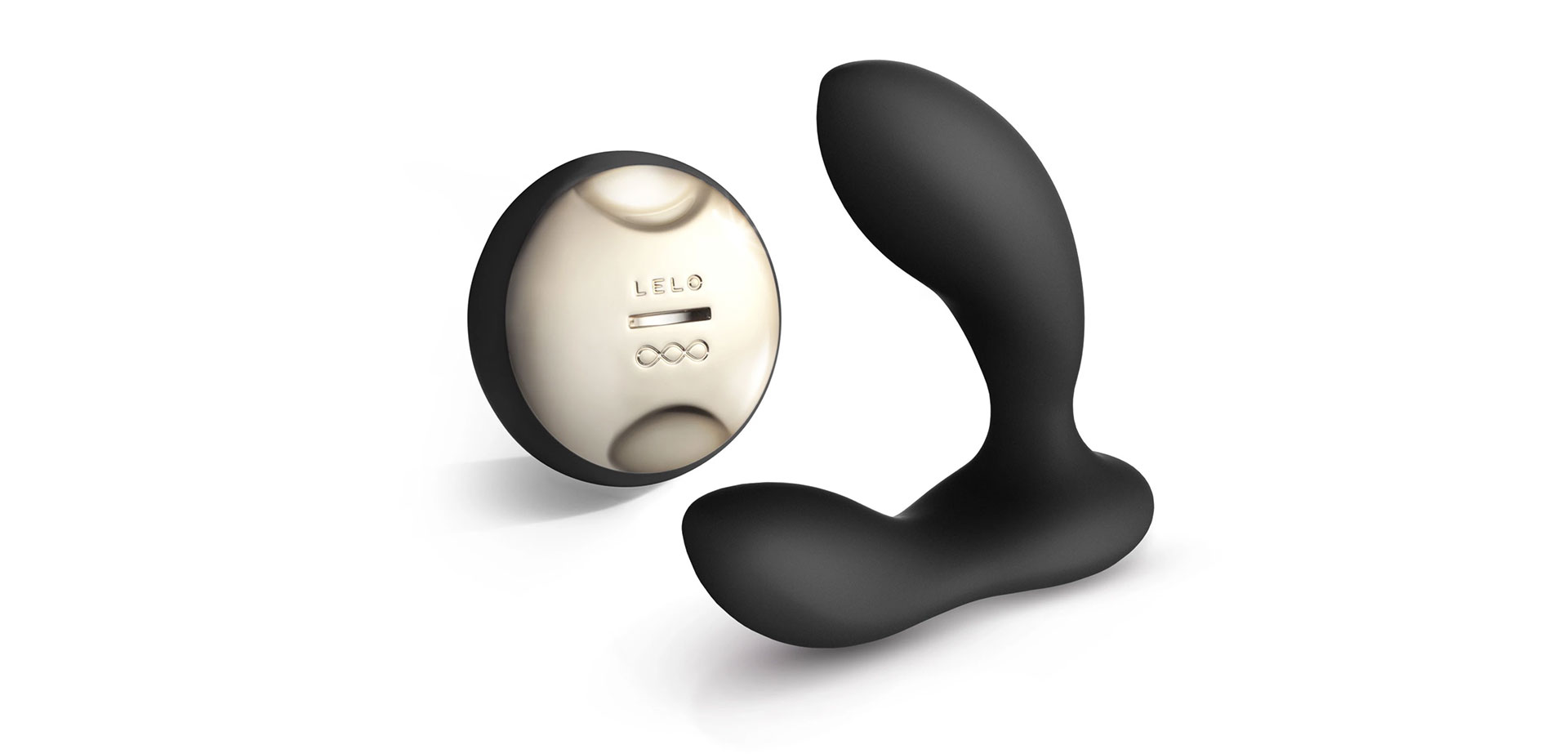 Rechargeable prostate massager with SenseMotion remote control from Lelo Hugo.